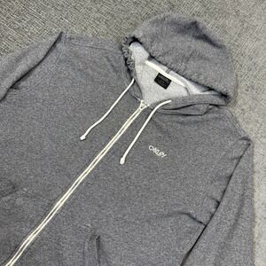 Y2K Oakley Sweatshirt Hoodie Mens Large‎ Gray Full Zip Lightweight Pockets